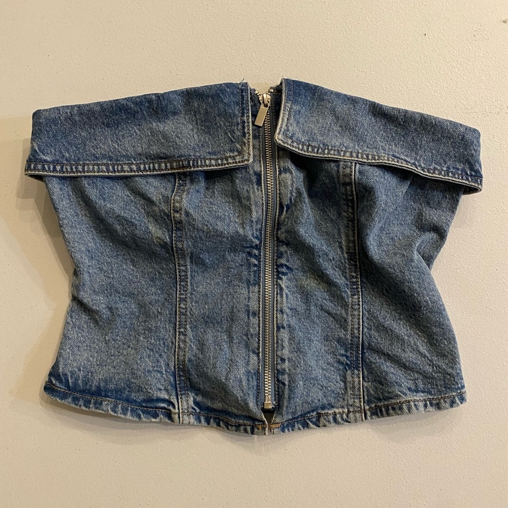 Wild Fable NEW Small Denim Off-Shoulder Sleeveless Corset Crop Top